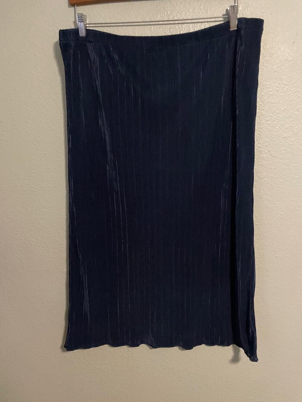 J.CREW Plisse Midi Skirt Womens XXL Blue Pleated Satin Pull On Workwear Career